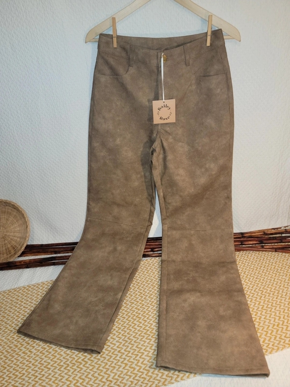 Bailey Rose XS NWT Light Brown Faux Leather Wide Leg Pants